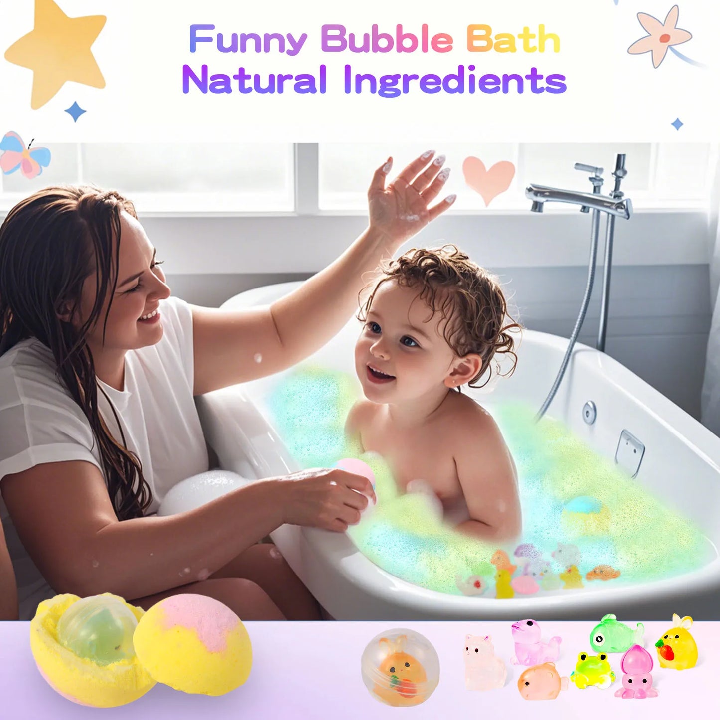 24 Pack Natural Organic Bath Bombs for Kids